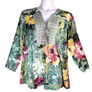 Alberto Makali Floral Long Sleeve Tunic Multicolor Viscose Blouse Size  L